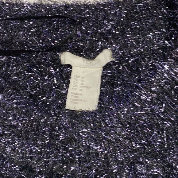 H&M Dark Blue Metallic Glitter Knit Balloon Sleeve Sweater Sz M - Picture 5 of 7